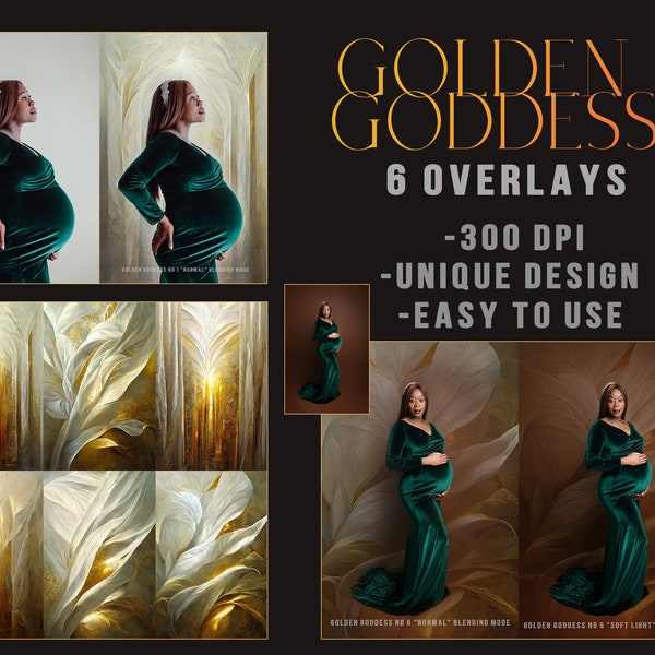 Golden Goddess fantasy overlay texture, bundle of 6, digital backdrop background, vintage effect, fine art