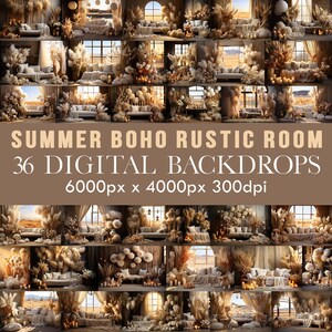 Bundle  36 Summer Boho Rustic Room Digital Backdrop, background prop overlay download,  backdrop for photographers, digital overlay, digital