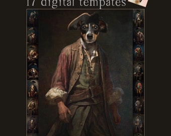 Pirates - 17 vintage portrait templates bundle -  pet portrait, overlay, oil painting style overlay digital, fun gift, dogs, cats