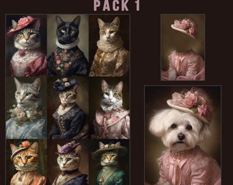 PACK 1 - 10 Vintage female portrait templates - royal pet, overlay, oil painting digital, digital background