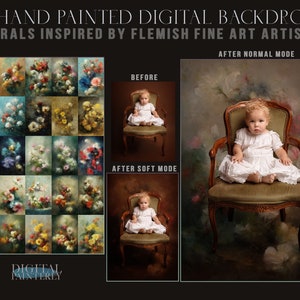 Bundle of 25 hand painted digital backdrops  - florals inspired by Flemish fine art artists, vintage, painterly, overlays, backgrounds