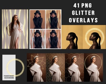 41 quality glitter gold PNG Overlays for photography bundle