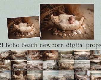 Newborn digital backdrop, Boho Beach  background prop overlay download, newborn backdrop for photographers