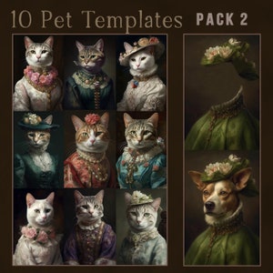 PACK 2 - 10 Vintage female portrait templates - royal pet, overlay, oil painting digital, digital background