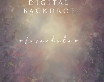May include: A digital backdrop with a lavender color scheme. The background is a soft, abstract design with a painterly texture. The text "HAND PAINTED DIGITAL BACKDROP - Lavender - DIGITAL painterly" is written in white on the image.