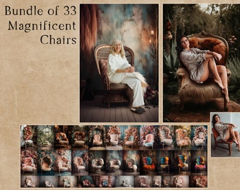 Magnificent Chairs - bundle of 33 digital backgrounds -  digital overlays  for photographers, floral fantasy chairs, boho style