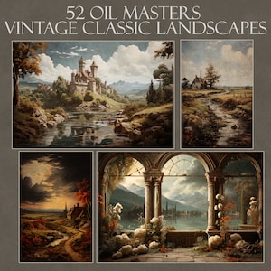 Bundle of 52 digital backdrops Old Masters landscapes inspired scenery, fine art, painterly style, highly textured, vintage, classic