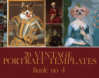 PAQUETE 4 - 20 plantillas de retratos vintage - mascota real, superposición, pintura al óleo digital