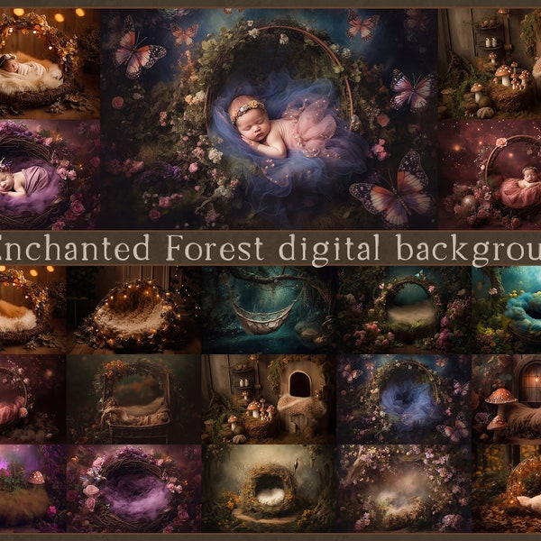 Newborn digital backdrop, Enchanted Forest, background prop overlay download, newborn backdrop for photographers, digital overlay, digital