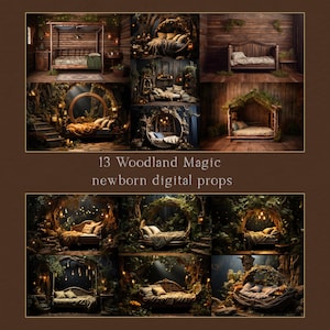 Newborn digital backdrop, Woodland Magic, background prop overlay download, newborn backdrop for photographers, digital overlay, bundle