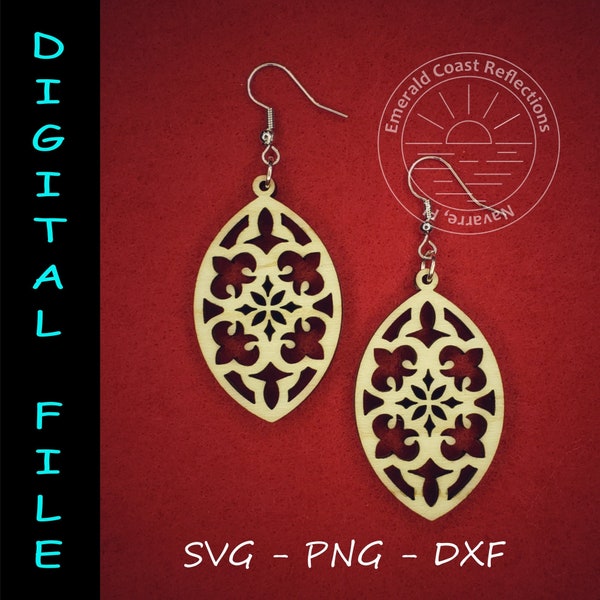 Moroccan Fleur and Flower Pattern Mandorla Shape Earring DIGITAL FILE download