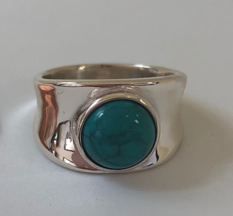 Smooth turquoise ring sterling silver band