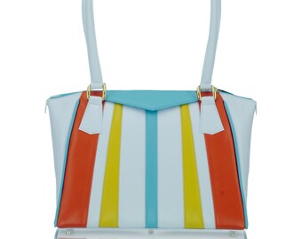 White Blue Red designer handmade leather woman shoulder bag. Variable colors on customers request. Joker Leather product.