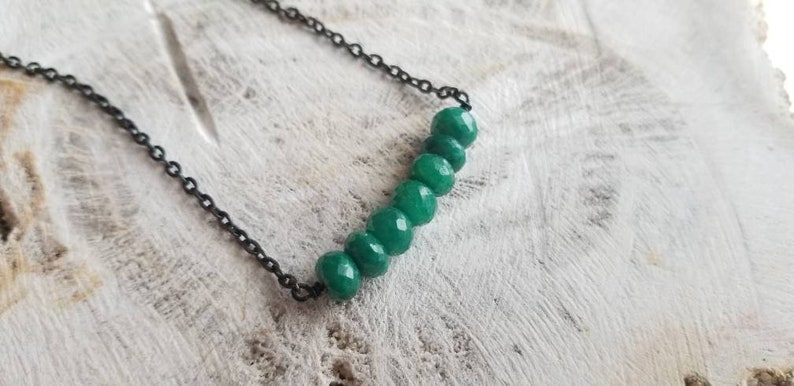 20 Emerald Rondelle Gemstone Bar Necklace