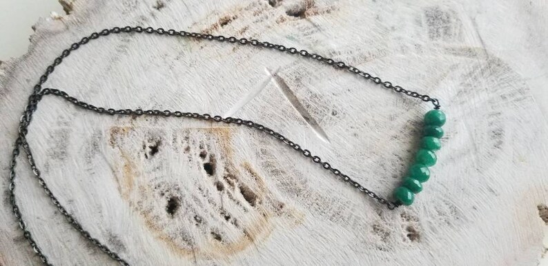 20 Emerald Rondelle Gemstone Bar Necklace