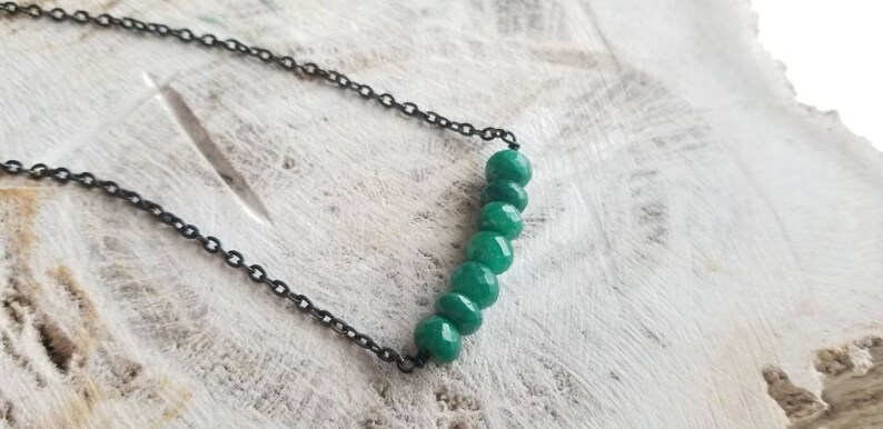 20 Emerald Rondelle Gemstone Bar Necklace