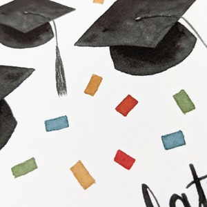 Graduation Card for Graduate Congratulations Confetti Watercolor Card For College Grad Card For High School Graduation Caps Card image 5