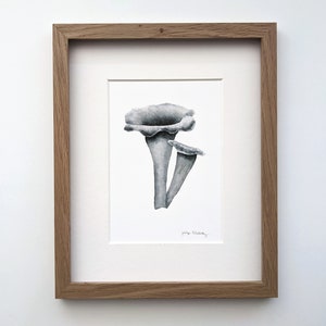 Black Trumpet Mushroom Art Neutral Print Black and White Wall Art Mushroom Forest Theme Decor