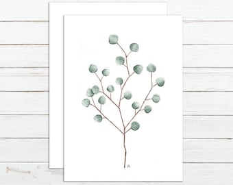 Cartão de eucalipto Dólar de prata Cartão de haste de eucalipto para a Páscoa Cartão de vegetação aquarela para a primavera Cartão de vegetação neutra