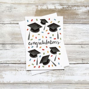 Graduation Card for Graduate Congratulations Confetti Watercolor Card For College Grad Card For High School Graduation Caps Card image 1