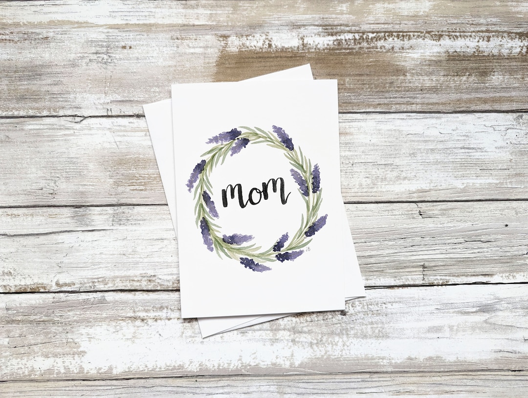 Watercolor Floral Mom Card: Purple Lavender Wreath, Mother's Day - Etsy