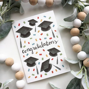 Graduation Card for Graduate Congratulations Confetti Watercolor Card For College Grad Card For High School Graduation Caps Card image 2