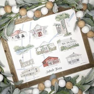 Salado Texas Mapa ilustrado Impresión de Salado Texas Mapa de acuarela Arte Salado Mapa ilustrado Impresión de arte Small Town Texas Salado Square