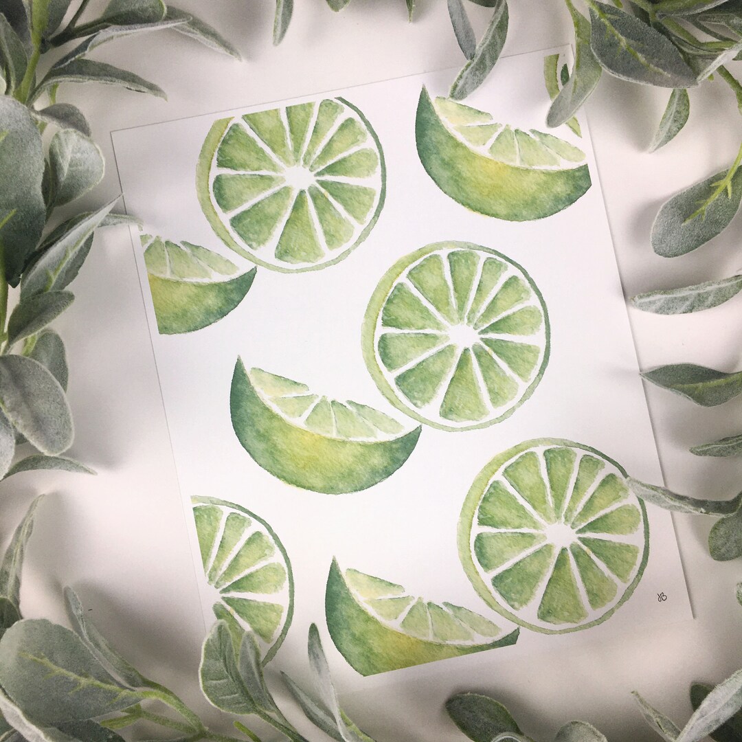 Lime Wall Art for Living Room Fruit Art Print Watercolor Art Lime Green Kitchen Wall Decor Etsy