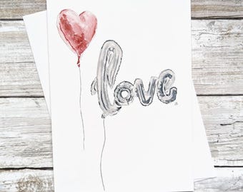 Tarjeta de aniversario con globos de amor