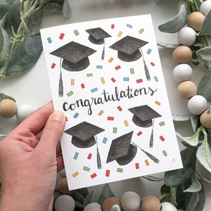 Graduation Card for Graduate Congratulations Confetti Watercolor Card For College Grad Card For High School Graduation Caps Card image 7