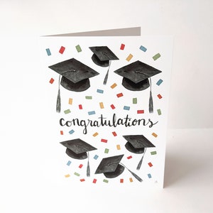 Graduation Card for Graduate Congratulations Confetti Watercolor Card For College Grad Card For High School Graduation Caps Card image 6