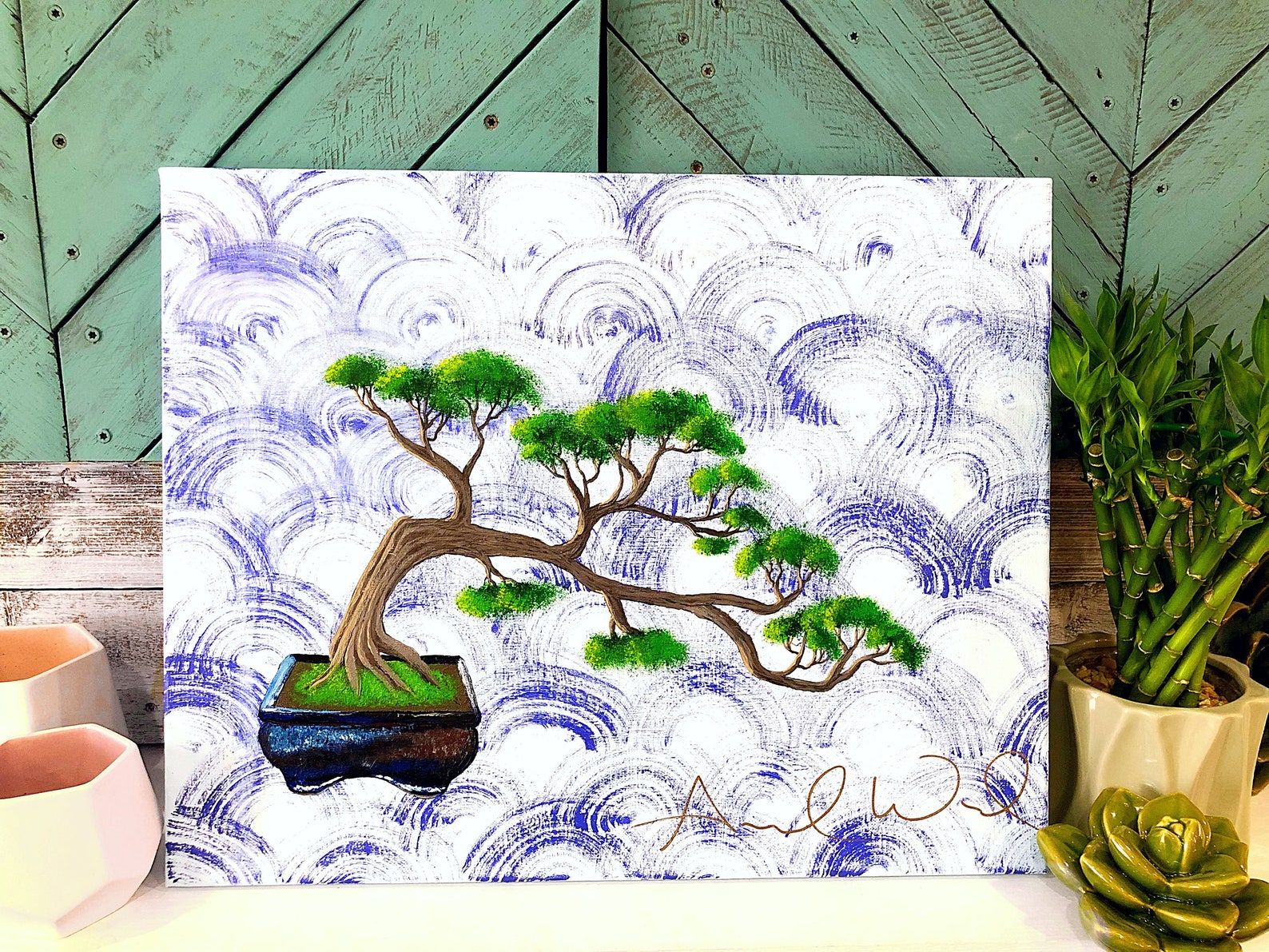 Original Canvas Painting Bonsai Nature Tree Japanese Art Etsy