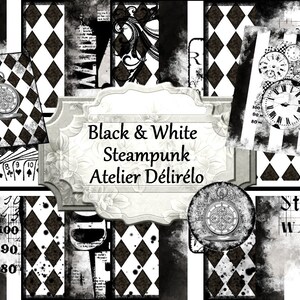 Black and White Digital imprimable steampunk papier scrapbooking