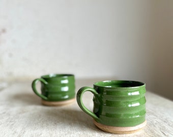 Green handmade coffee mug - Coffee mug pottery handmade - Ceramic mug stoneware - Breakfast ceramic mug - Coffee lover pottery mug