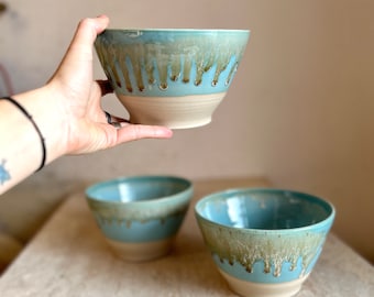 Blue pottery bowl, handmade ceramic ramen bowl, handmade food serving bowl, handthrown bowl, spaghetti bowl, salad bowl