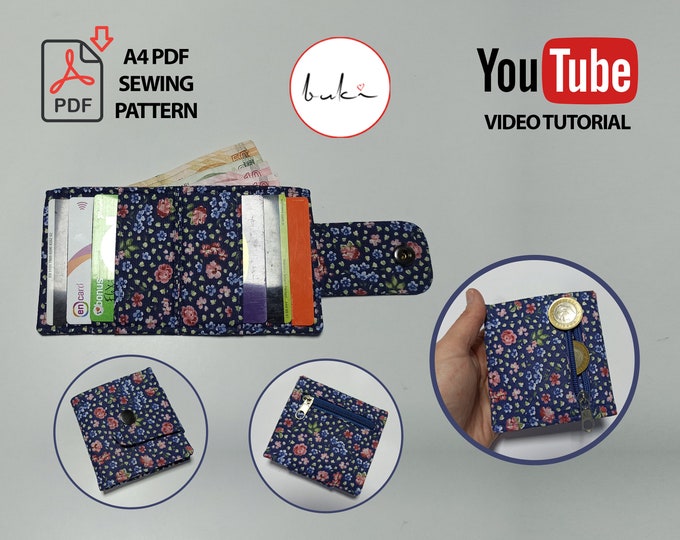 Small Wallet Sewing Pattern With Youtube Video Tutorial, Mini Bifold
