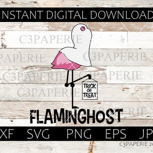 Flamingo Svg, Flaminghost Halloween Costume, Trick or Treat, Commercial Use, Digital Download