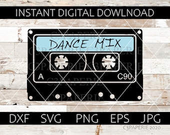Kaseta Svg, Mix Tape Graphic, Clip Art z lat 80., Taśma muzyczna z lat 80., Boombox Vector, Pobieranie cyfrowe, Wykorzystanie komercyjne, Mix taneczny