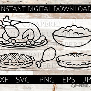 Pacote Svg de comida de Ação de Graças, Torta de abóbora Svg, Torta de maçã Svg, Svg em camadas, Colheita de outono