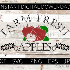 Farm Fresh Apples Svg, placa rústica, pomar de maçãs, desenho de frutas, download digital, arquivo cortado para impressão, uso comercial, torta de maçã com cidra