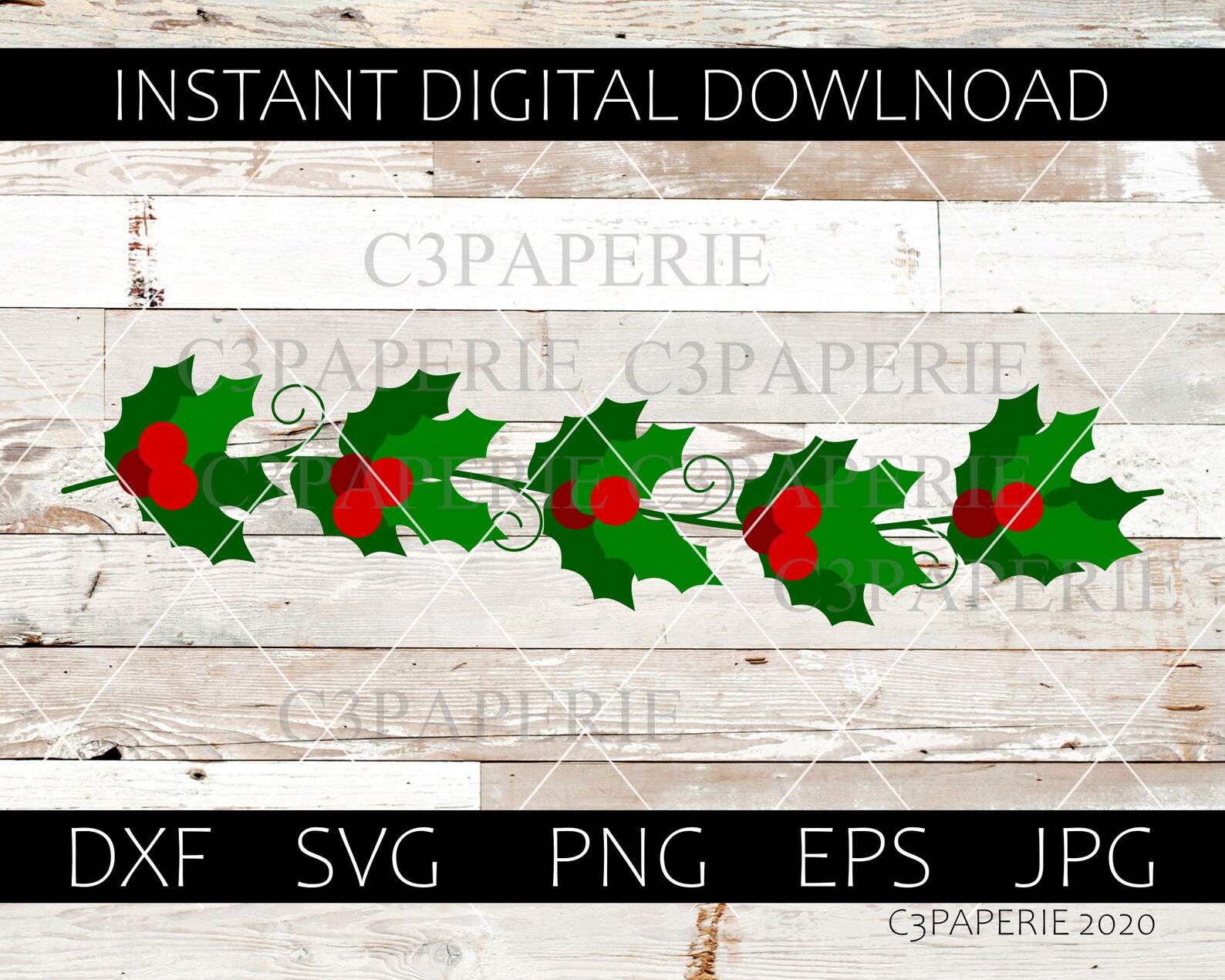 Holly Branch Svg Christmas Garland Mistletoe Xmas Holiday Etsy
