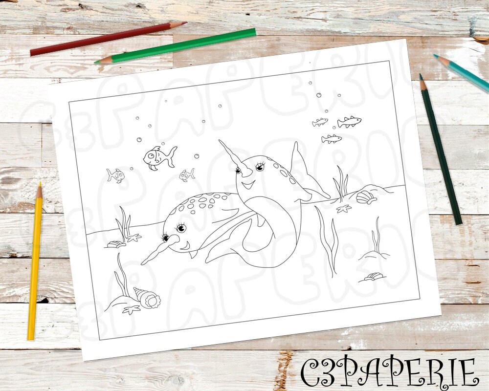 Narwhal Coloring Page Narwhal Svg Coloring Paper Under the ...