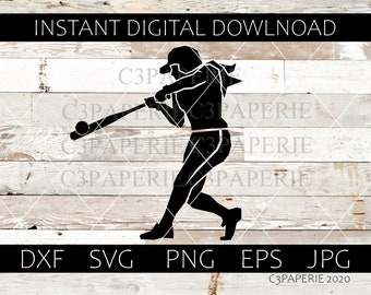 May include: Silhouette of a baseball player in a batting stance, holding a bat and facing left. The player is wearing a baseball cap and uniform. A baseball is in the air.