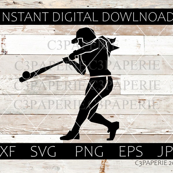 Softball Svg, Batter Swinging Dxf, Damen Softball Eps, Cut Datei, Vektor Clip Art, Geometrisch, Digitaler Download, Home Run Png Jpg,