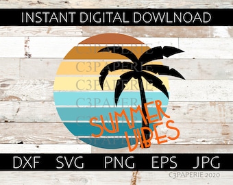 Summer Svg, Palm Tree Eps, Sunset Dxf, Summer Vibes Png, Beach Jpg, Commercial Use, Cut File Cricut, Silhouette, Caribbean Seashore