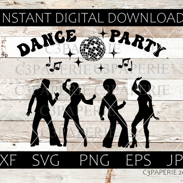 Dance Party Svg, Disco Ball, Party Announcement, Silhouette of People Dancing, Music Party, 1970s, Digital Download