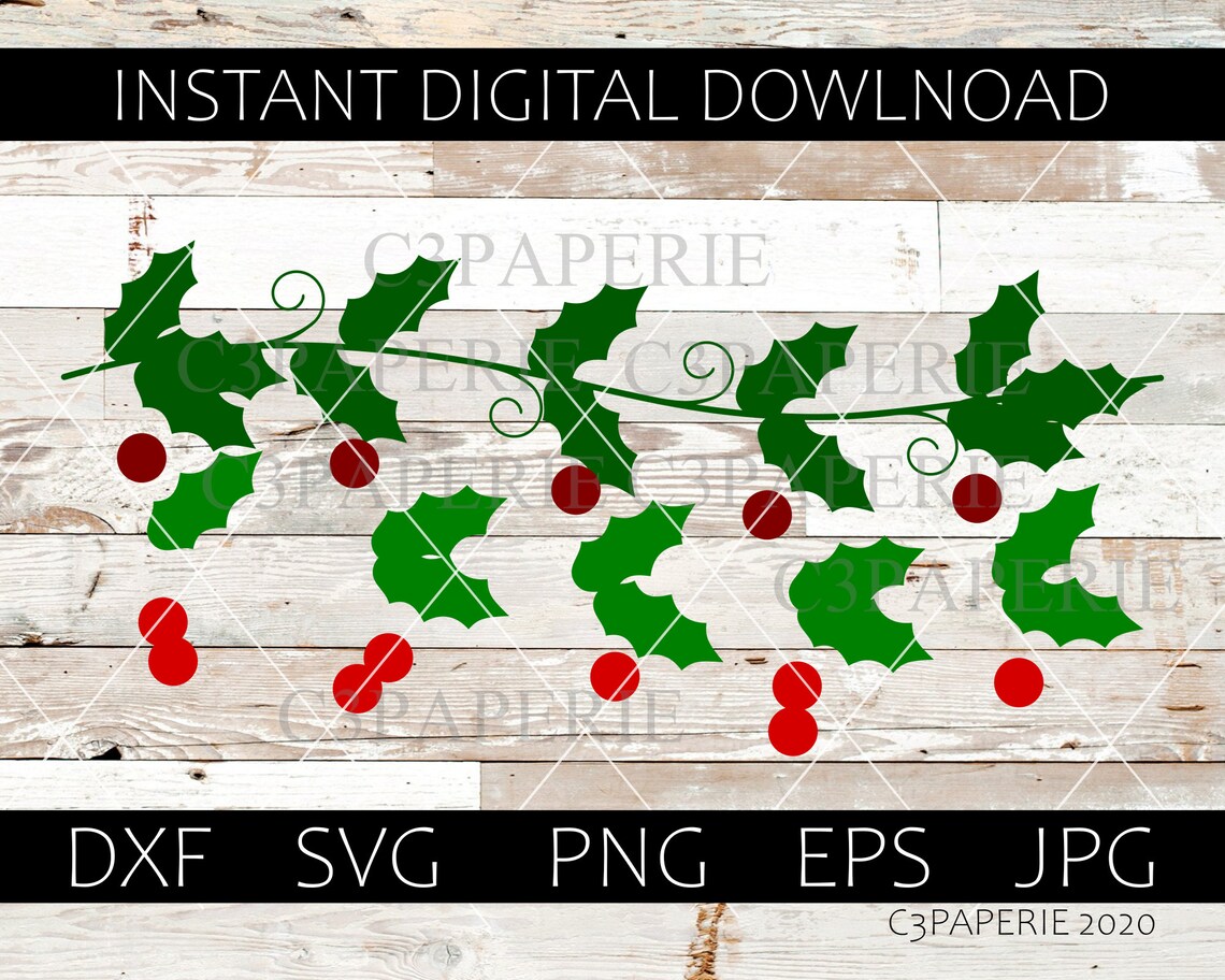 Holly Branch Svg Christmas Garland Mistletoe Xmas Holiday Etsy
