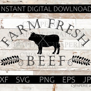 Farm Fresh Beef Svg, Roast Eps, Cow Dxf, Cattle Kitchen Png, Commercial Use, Cut file for Cricut, Silhouette, Dairy Png Jpg, Vector Clip Art