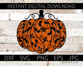 Pumpkin Svg, Pumpkin with Vines, Swirl Pumpkin, Halloween Food, Autumn Harvest, Cuttable Printable, Vector Clip Art, Cut File, Swirly