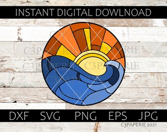 Summer Sunset Svg, Stained Glass Design, Abstract Art, Beach Sunshine, Lake Love, Tropic Ocean Wave, Ray of Sunshine, Commercial Use
